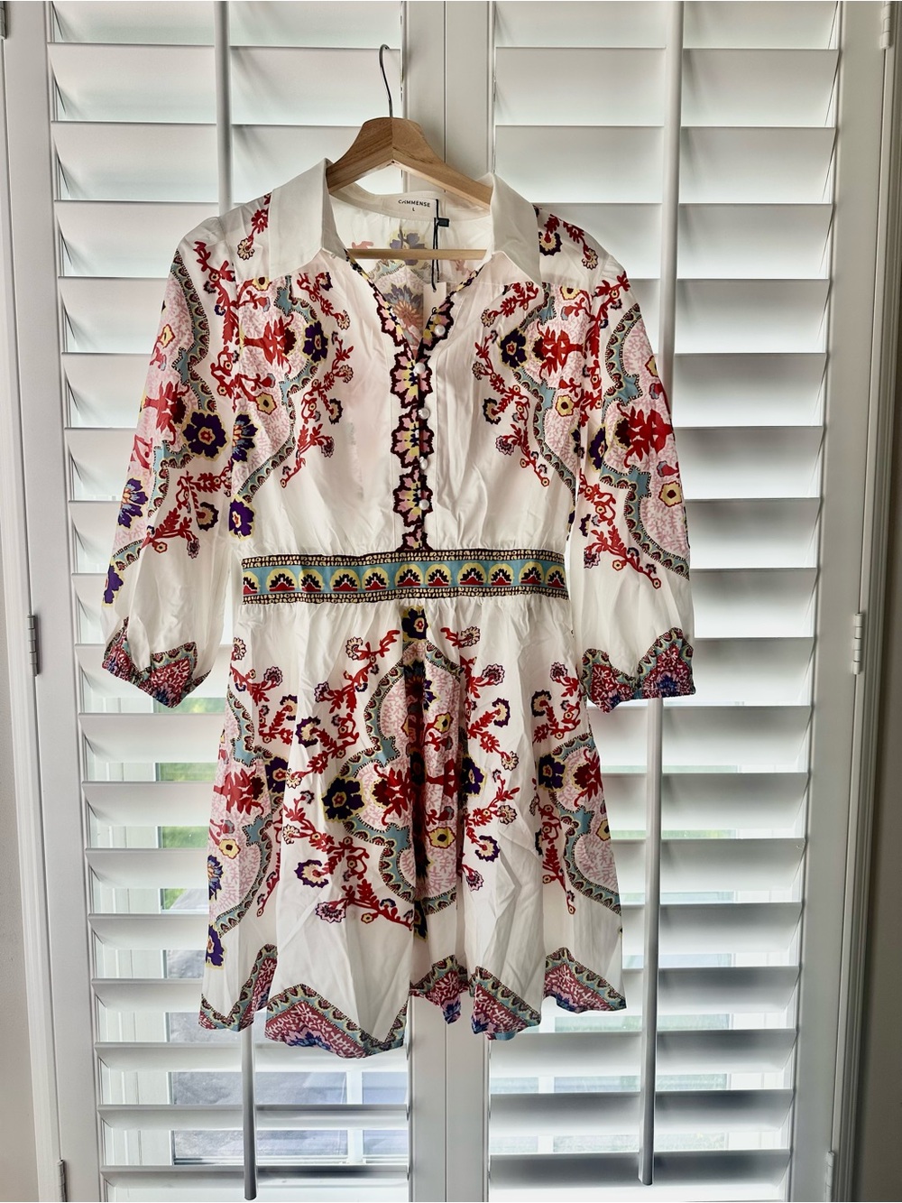Commense White Floral Embroidered Mini Dress